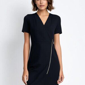 Calvin Klein Short Sleeve Sheath Dress with Gold Zipper